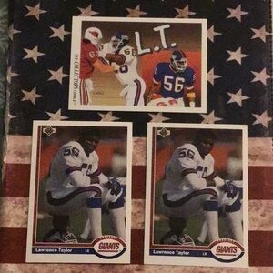 LAWRENCE TAYLOR CARDS, 3 NFL NY GIANTS CARDS